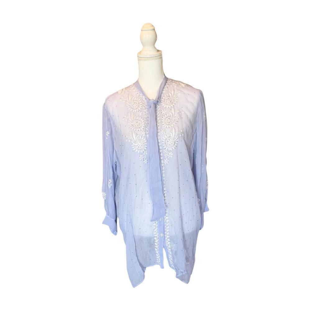New Nazila Couture Embroidered Sheer Lavender Tunic Top, Large